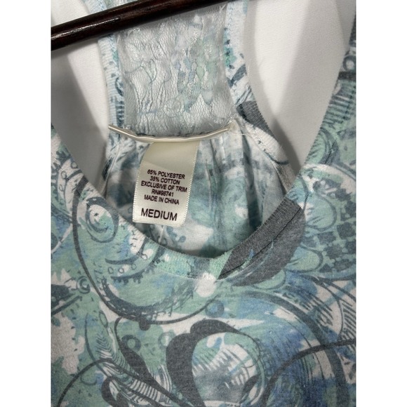 Womens Y2K Blue Floral Halter Lace Fitted Tank Size M Fairy Grunge Preppy Layer - Picture 6 of 9